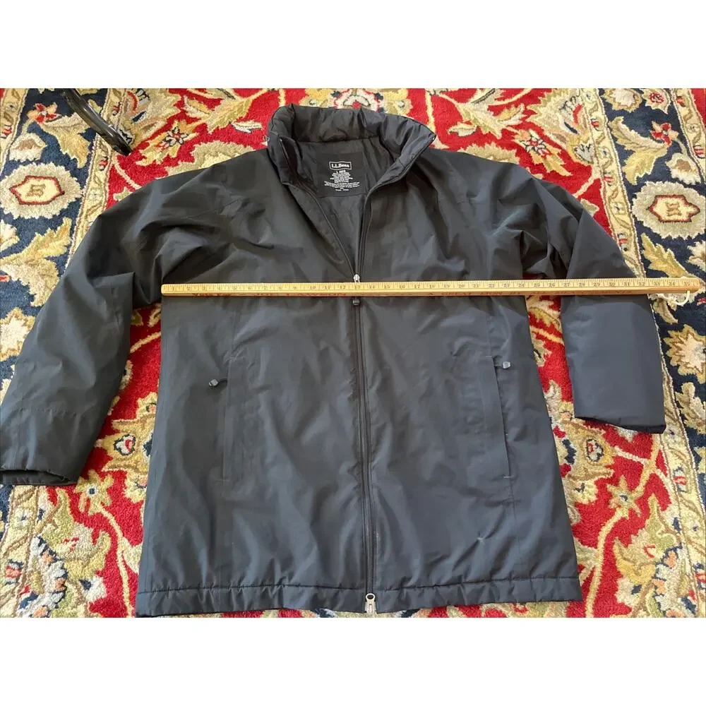LL Bean Mens L Reg Storable Hood Parka Primaloft Full Zip Jacket Black